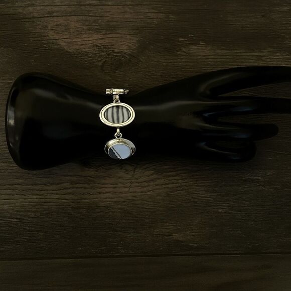 Owyhee Blue Opal Bracelet Adjustable Silver Link Design with Sky Hued Gemstones - Picture 10 of 10